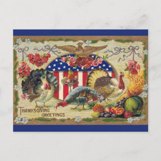 Vintage patriotisk kalkonflagga örn Thanksgiving Vykort
