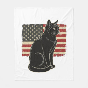 Vintage Patriotisk Kattflagga Grafisk T-Shirt Desi Fleecefilt