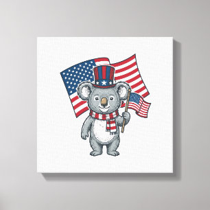 Vintage Patriotisk Koala Flagga Tröja Design_1 Canvastryck