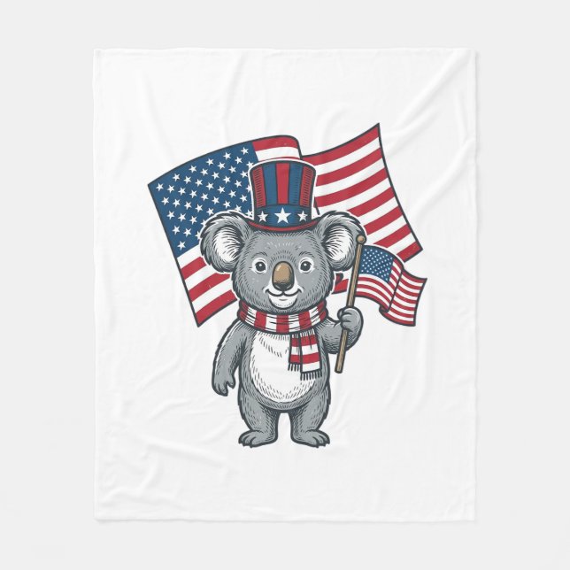 Vintage Patriotisk Koala Flagga Tröja Design_1 Fleecefilt (Framsidan)