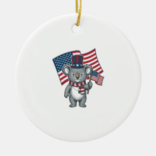 Vintage Patriotisk Koala Flagga Tröja Design_1 Julgransprydnad Keramik