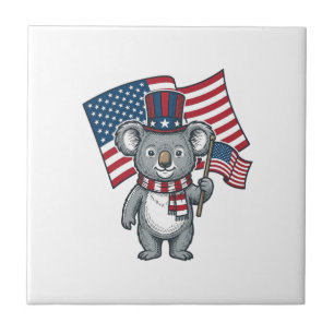 Vintage Patriotisk Koala Flagga Tröja Design_1 Kakelplatta