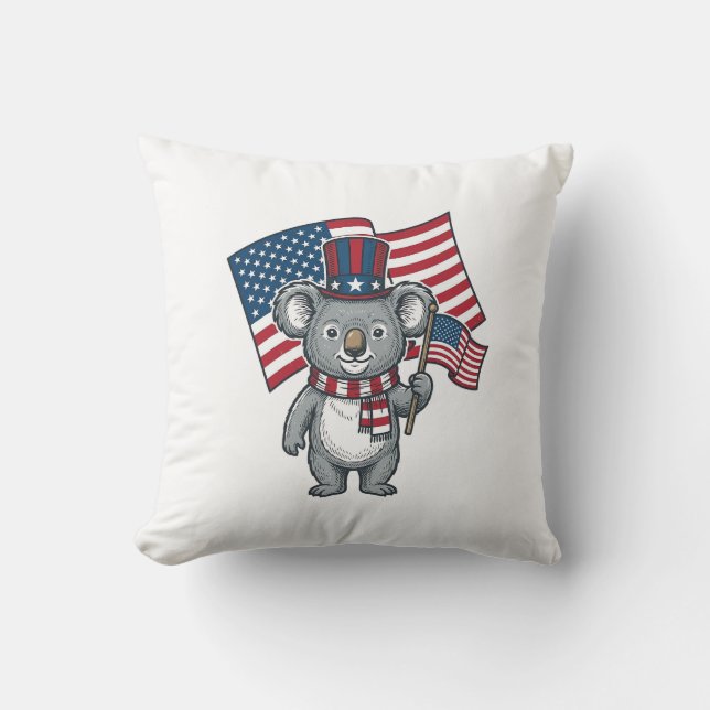 Vintage Patriotisk Koala Flagga Tröja Design_1 Kudde (Framsida)