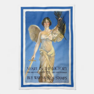 Vintage patriotisk kvinna ängel, Köp krigsobligati Kökshandduk