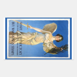 Vintage patriotisk kvinna ängel, Köp krigsobligati Rektangulärt Klistermärke