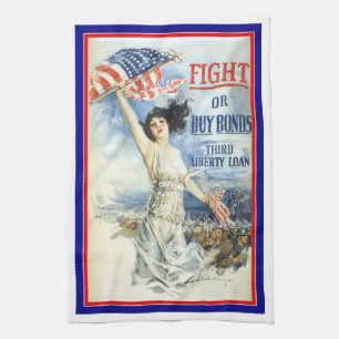 Vintage patriotisk kvinna med amerikansk flaggapos kökshandduk