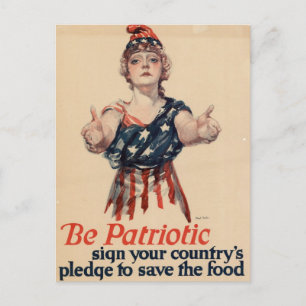 Vintage Patriotisk Kvinna Vykort