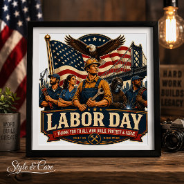 Vintage Patriotisk Labor Day Örn Arbetare Design Fototryck