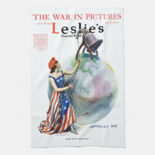 Vintage patriotisk Lady Liberty magasinomslagskons Kökshandduk