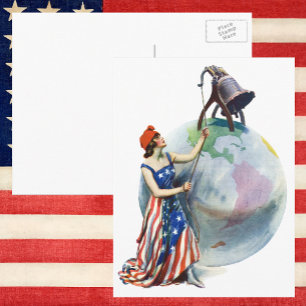 Vintage patriotisk Lady Liberty magasinomslagskons Vykort