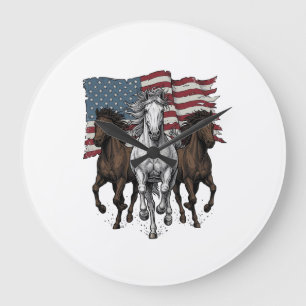 Vintage Patriotisk Löphästar Vektordesign_1 Stor Klocka