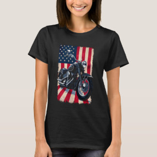 Vintage Patriotisk Motorcykel - USA Flagga Retro C T Shirt