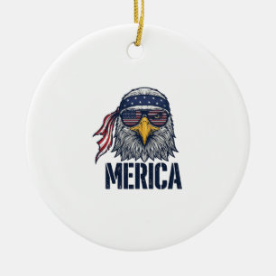 Vintage Patriotisk Örn Merica T-Shirt Design_1 Julgransprydnad Keramik