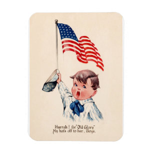 Vintage Patriotisk Pojke Amerikansk Flagga 4:e Jul Magnet