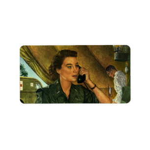 Vintage Patriotisk, Sjuksköterska på telefon Adressetikett