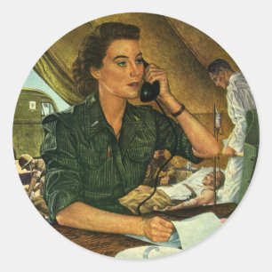 Vintage Patriotisk, Sjuksköterska på telefon Runt Klistermärke