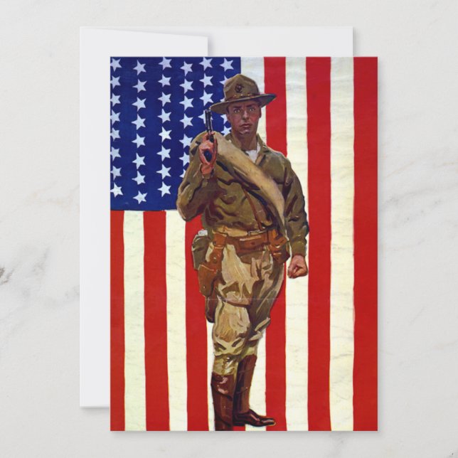 Vintage patriotisk soldat med amerikansk flagga (Framsida)