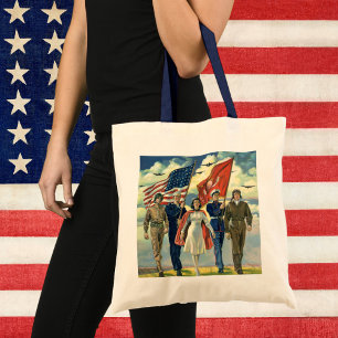 Vintage Patriotisk, Stolt Militär Personal Hjältar Tygkasse
