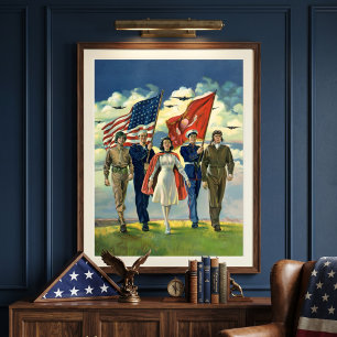 Vintage Patriotisk, Stolt Militärpersonal Hjältar Poster