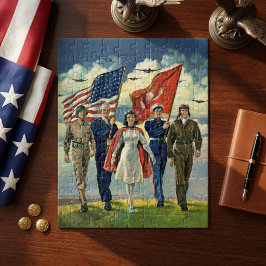 Vintage Patriotisk, Stolt Militärpersonal Hjältar Pussel