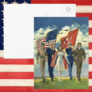 Vintage Patriotisk, Stolta Militära Hjältar Vykort