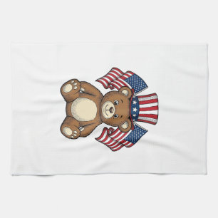 Vintage Patriotisk Teddybjörn Vektordesign_1 Kökshandduk