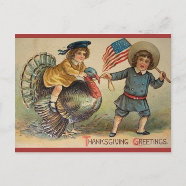 Vintage Patriotisk Thanksgiving Vykort (Framsida)