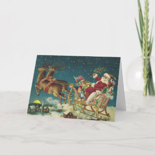 Vintage Patriotisk Tomte och släde jul Helgkort