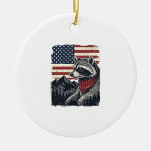 Vintage Patriotisk Tvättbjörn Mountain Flagga Tröj Julgransprydnad Keramik