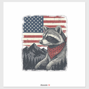 Vintage Patriotisk Tvättbjörn Mountain Flagga Tröj Klistermärken