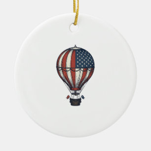 Vintage Patriotisk Varm Luft Ballong Tröja Design_ Julgransprydnad Keramik