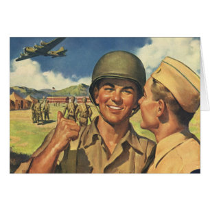 Vintage patriotiska hjältar, militära flygplansmän hälsningskort