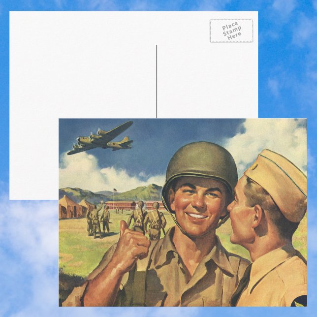 Vintage patriotiska hjältar, militära flygplansmän vykort (Skapare uppladdad)