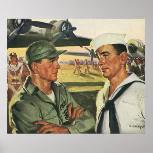 Vintage patriotiska hjältar, militära män i unifor poster