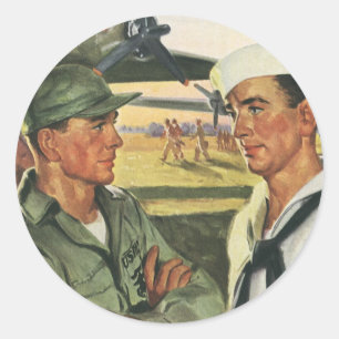 Vintage patriotiska hjältar, militära män i unifor runt klistermärke