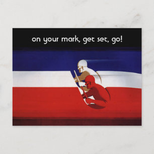 Vintage patriotiska racerförare, spara datum! meddelande vykort