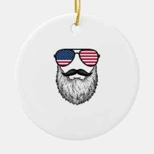 Vintage Patriotiska Skägg Solglasögon Grafisk Tröj Julgransprydnad Keramik