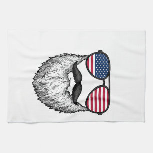 Vintage Patriotiska Skägg Solglasögon Grafisk Tröj Kökshandduk