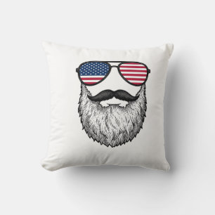 Vintage Patriotiska Skägg Solglasögon Grafisk Tröj Kudde