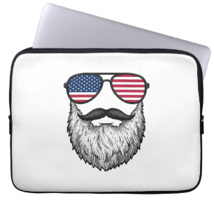 Vintage Patriotiska Skägg Solglasögon Grafisk Tröj Laptop Fodral
