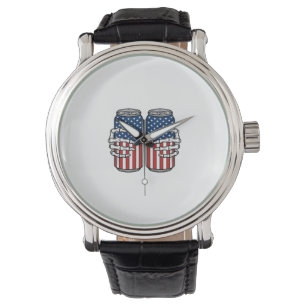 Vintage Patriotiska Skelett Händer som Håller Burk Armbandsur