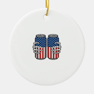 Vintage Patriotiska Skelett Händer som Håller Burk Julgransprydnad Keramik