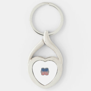 Vintage Patriotiska Skelett Händer som Håller Burk Twisted Heart Silverfärgad Nyckelring