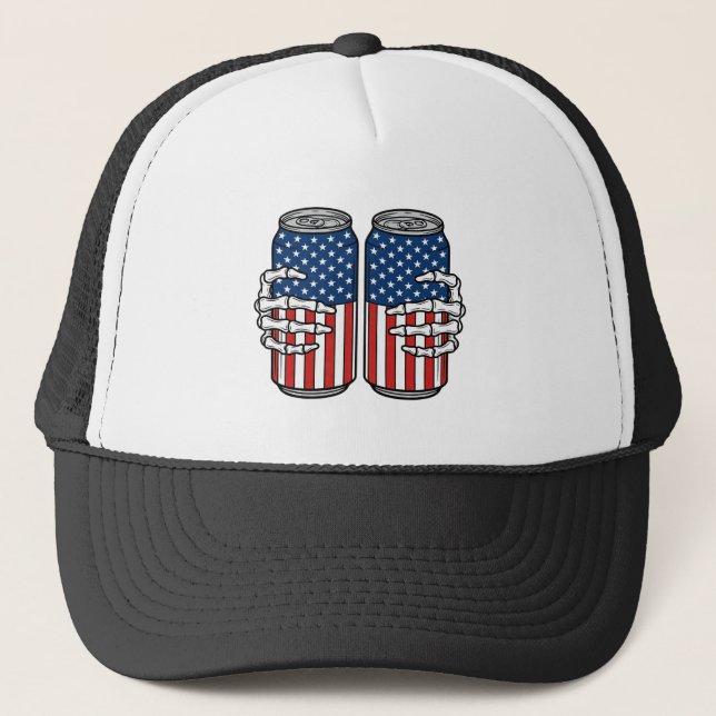 Vintage Patriotiska Skelett Händer som Håller Cans Keps (Framsida)