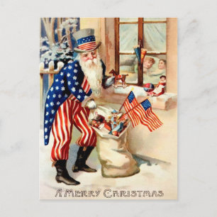Vintage Patriotiska Tomte Jul Postkort Vykort
