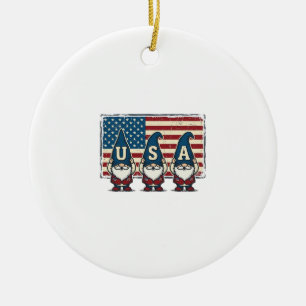 Vintage Patriotiska USA Tomtar Vit Tröja Design_1 Julgransprydnad Keramik