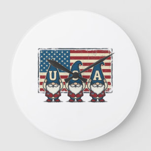 Vintage Patriotiska USA Tomtar Vit Tröja Design_1 Stor Klocka