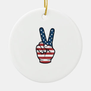 Vintage Patriotiskt Fredstecken Hand Vektor Design Julgransprydnad Keramik