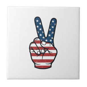 Vintage Patriotiskt Fredstecken Hand Vektor Design Kakelplatta