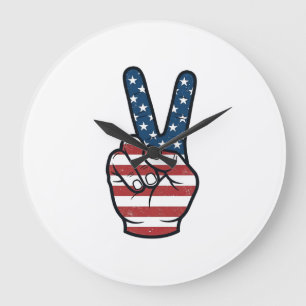 Vintage Patriotiskt Fredstecken Hand Vektor Design Stor Klocka